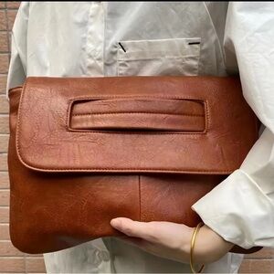 Chic Brown Leather Clutch Wristlet NWOT